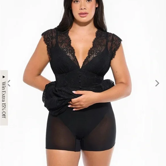 Popilush - Shapewear Boho Floral Lace Front Slit Maxi Dress-XXL - Picture 4 of 6